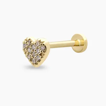 Love Pırlanta Taşlı Sarı Altın Piercing - Nev Jewellery (1)