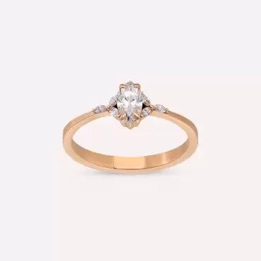 Lucia 0.42 CT Markiz Kesim Pırlanta Taşlı Rose Altın Yüzük - Nev Jewellery (1)
