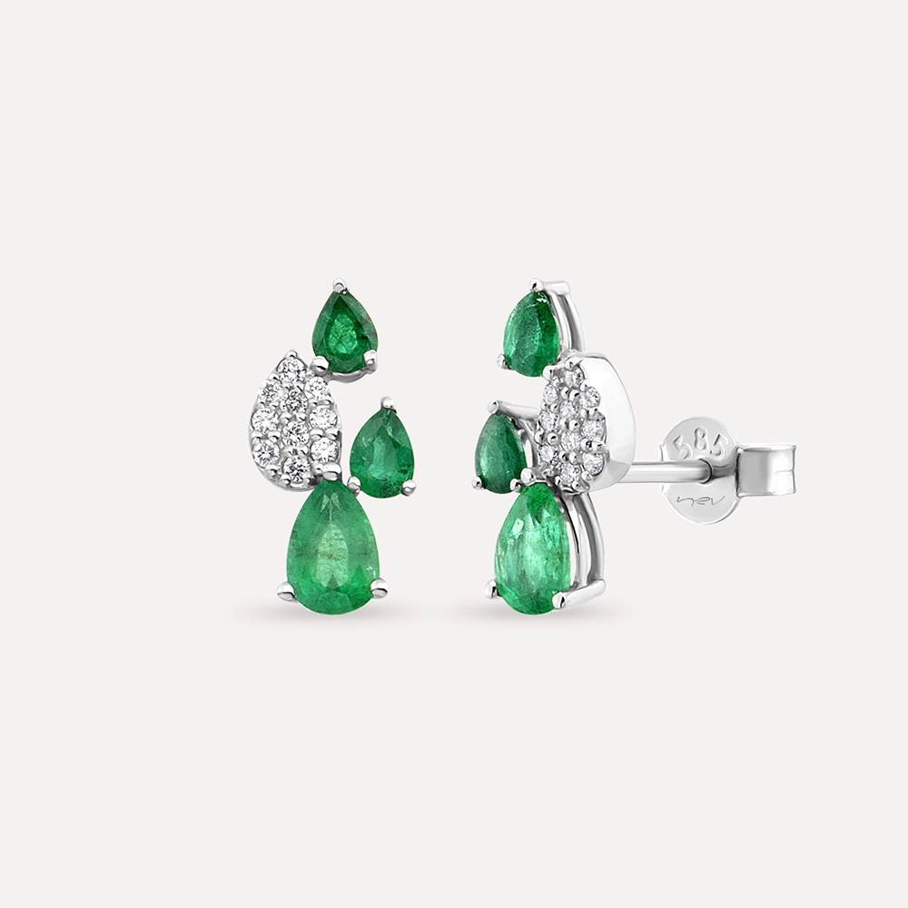 Lucky Drops 1.40 CT Emerald and Diamond White Gold Earring - 1