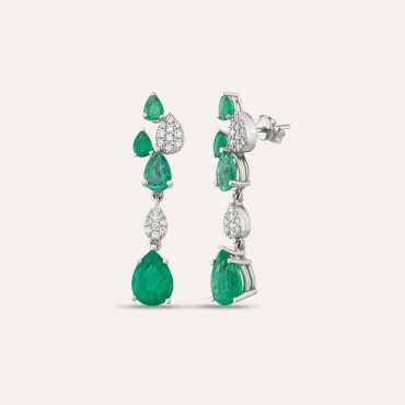 Lucky Drops 2.79 CT Emerald and Diamond White Gold Earring - Nev Jewellery