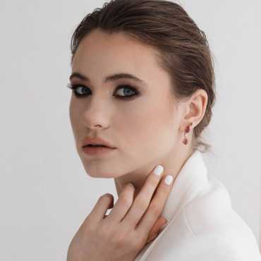 Lucky Drops Yakut ve Pırlanta Taşlı Rose Altın Küpe - Nev Jewellery (1)