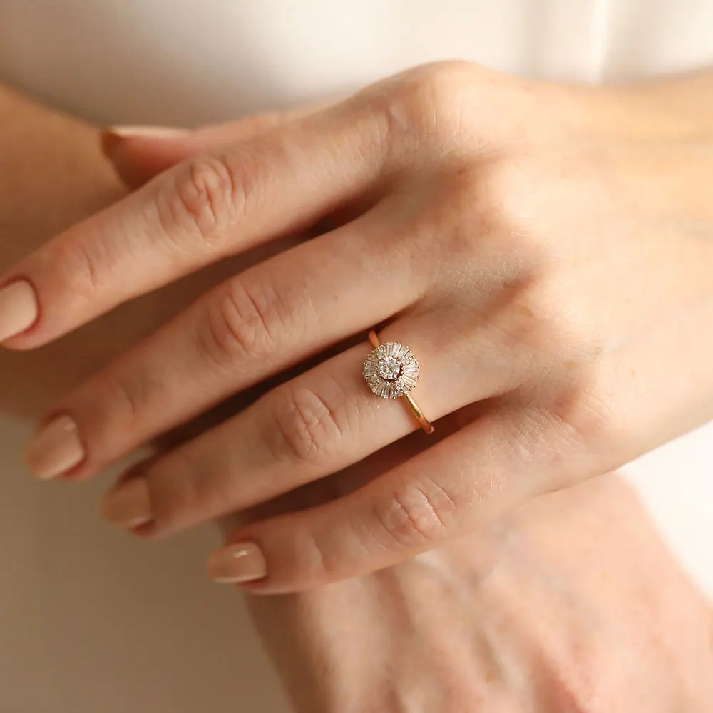 Luisa 0.47 CT Trapez Kesim Pırlanta Taşlı Rose Altın Yüzük - Nev Jewellery (1)