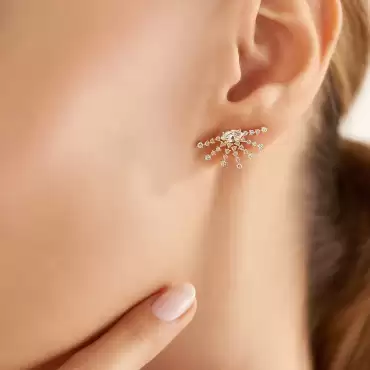 Lumiere 1.28 CT Markiz Pırlanta Taşlı Sarı Altın Küpe - Nev Jewellery (1)