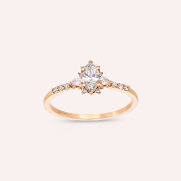 Lumino 0.54 CT Markiz ve Damla Kesim Pırlanta Taşlı Rose Altın Yüzük - Nev Jewellery