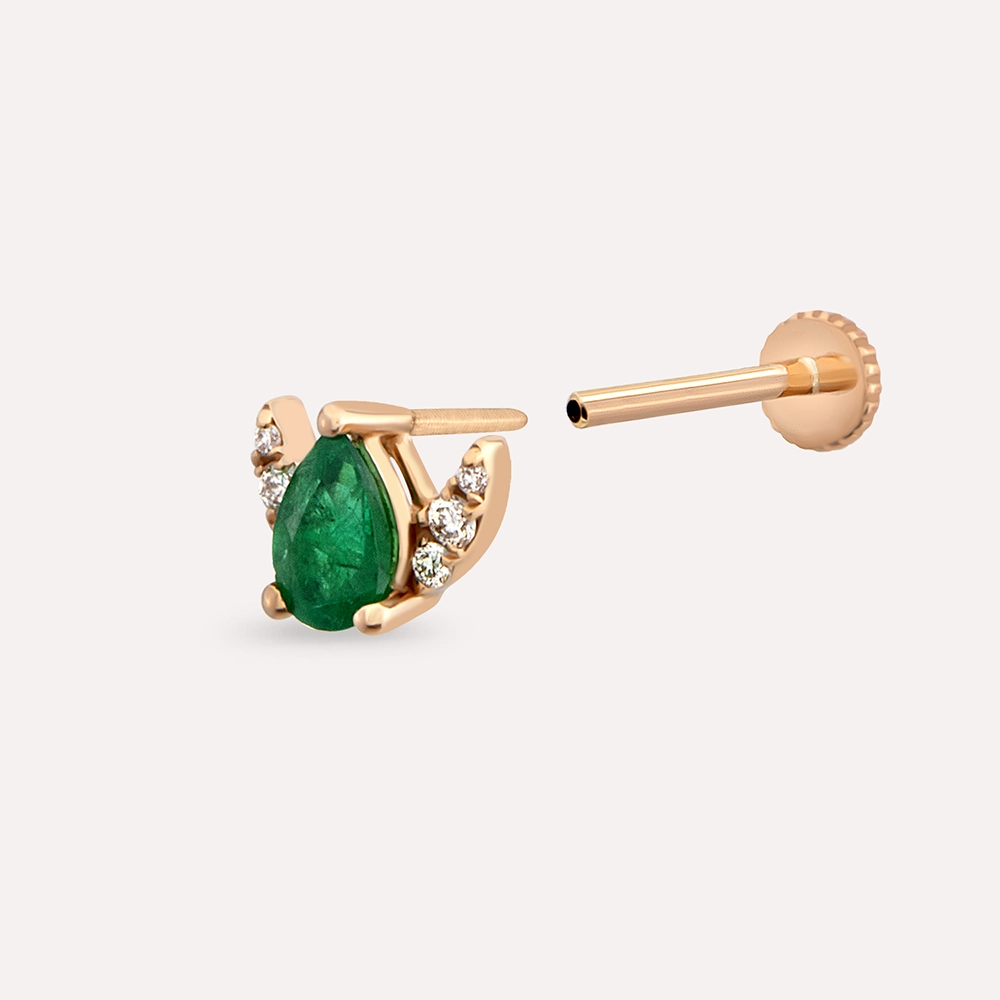 Lunar 0.25 CT Emerald and Diamond Rose Gold Piercing - 2