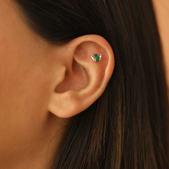Lunar 0.25 CT Emerald and Diamond Rose Gold Piercing - Nev Jewellery