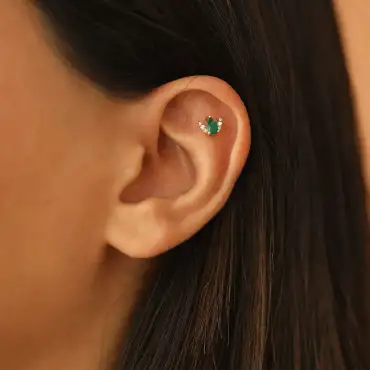 Lunar 0.25 CT Zümrüt ve Pırlanta Taşlı Rose Altın Piercing - Nev Jewellery (1)