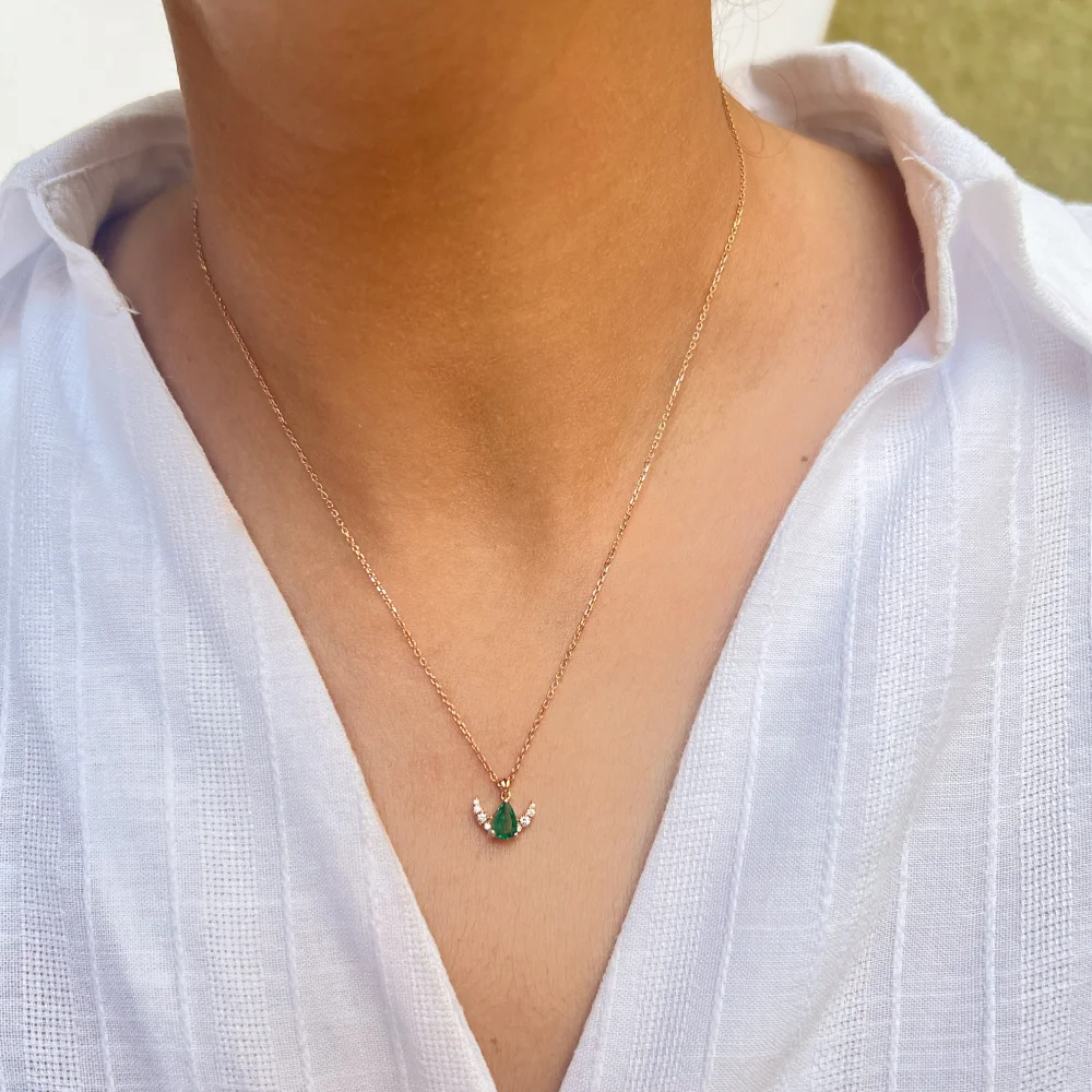 Lunar 0.38 CT Emerald and Diamond Rose Gold Necklace - 2