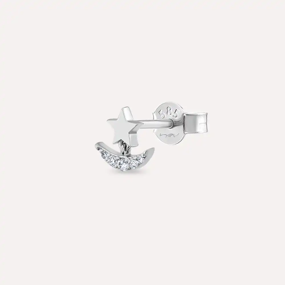 Luster Pırlanta Taşlı Beyaz Altın Tek Küpe - Nev Jewellery (1)