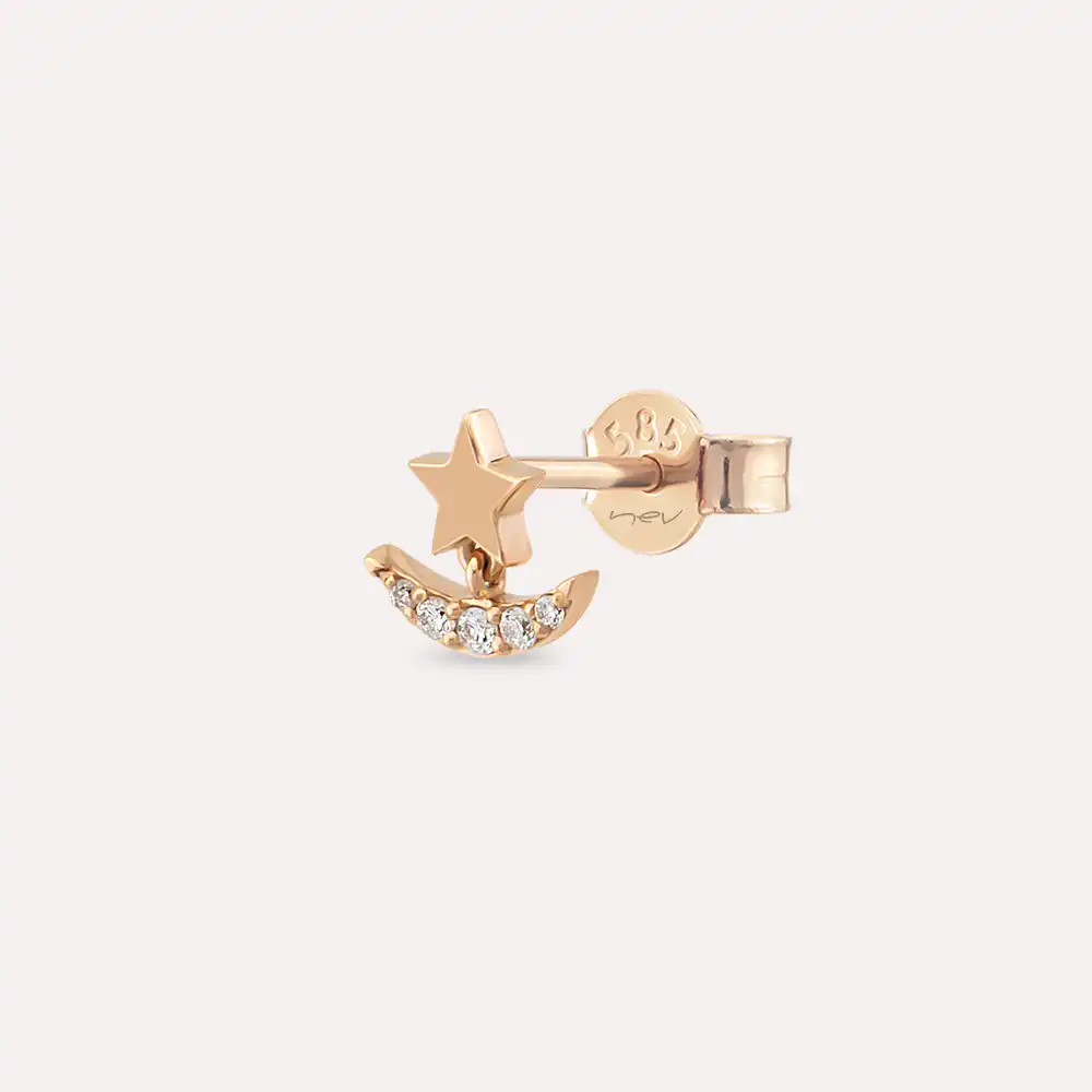 Luster Pırlanta Taşlı Rose Altın Tek Küpe - Nev Jewellery (1)