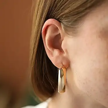 Luxor L Yellow Gold Hoop Earrings - Nev Jewellery (1)