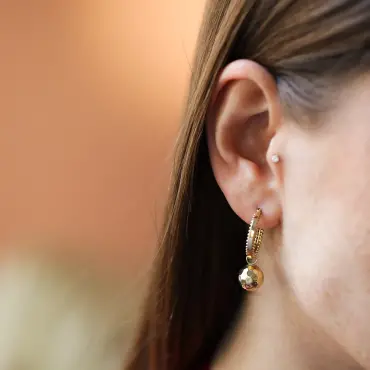 Luzia Sarı Altın İtalyan Halka Küpe - Nev Jewellery (1)