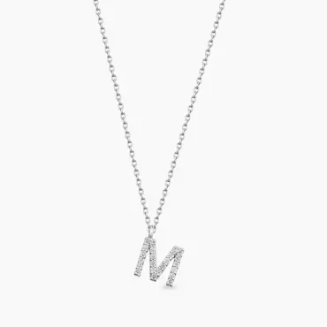 M Harf 0.13 CT Pırlanta Taşlı Beyaz Altın Kolye - Nev Jewellery (1)