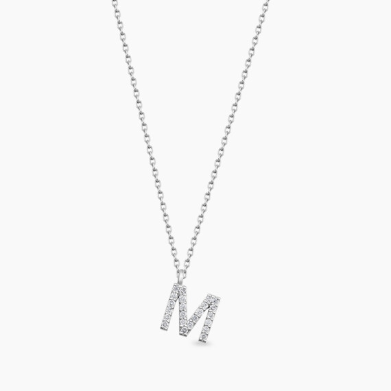 M Harf 0.13 CT Pırlanta Taşlı Beyaz Altın Kolye - Nev Jewellery