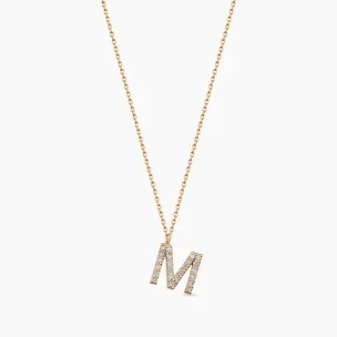 M Harf 0.15 CT Pırlanta Taşlı Rose Altın Kolye - Nev Jewellery (1)