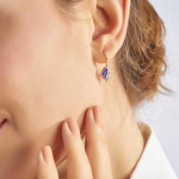 M Harf Lacivert Mineli ve Pırlanta Taşlı Tek C Küpe - Nev Jewellery (1)