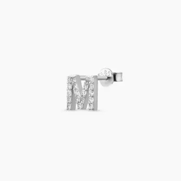 M Harf Pırlanta Taşlı Beyaz Altın Mini Tek Küpe - Nev Jewellery (1)