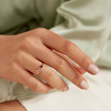 M Harf Siyah Pırlanta Taşlı Rose Altın Yüzük - Nev Jewellery (1)