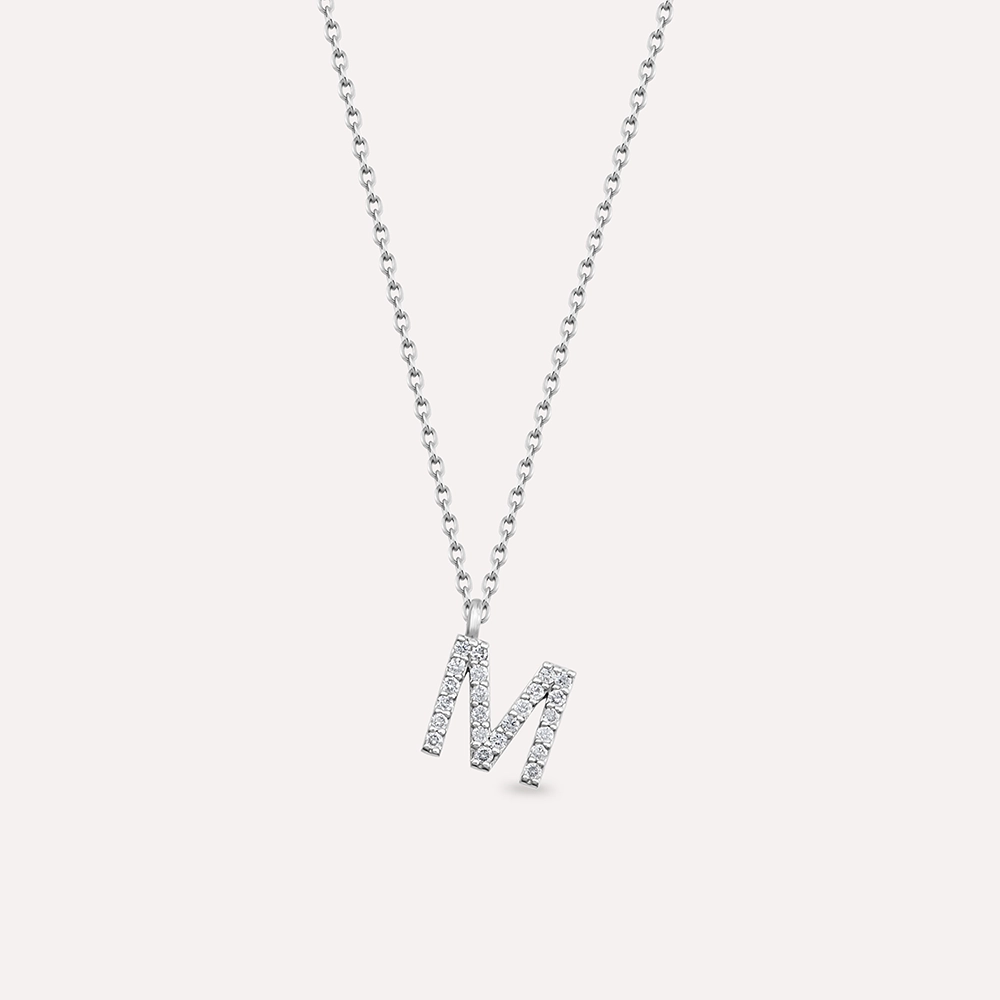 M Letter 0.13 CT Diamond White Gold Necklace - 2