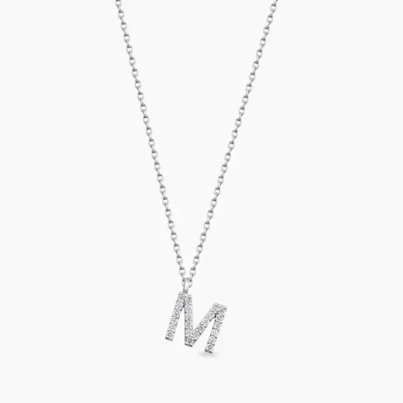 M Letter 0.13 CT Diamond White Gold Necklace - 1