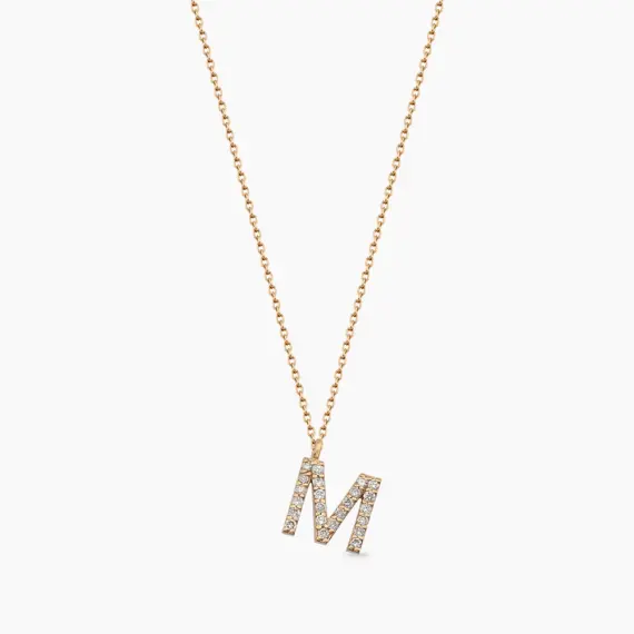 M Letter 0.15 CT Diamond Rose Gold Necklace - 1