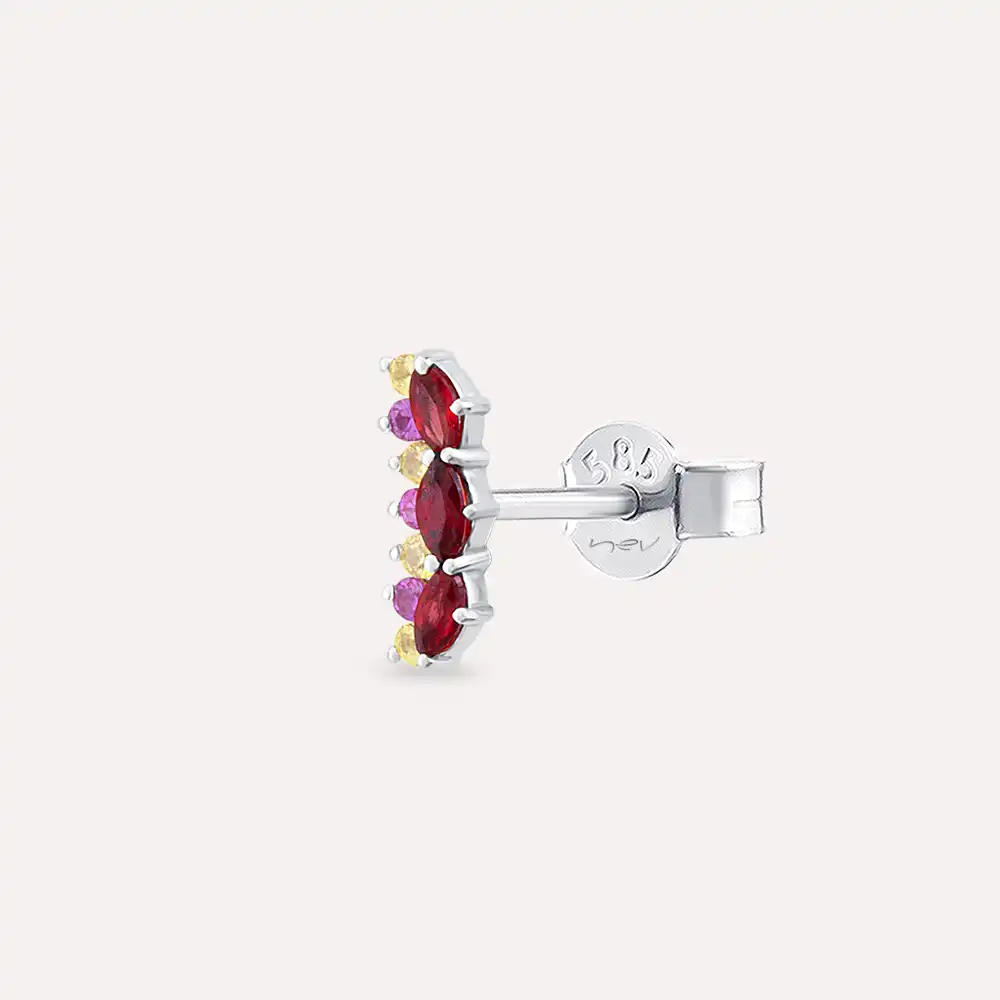 Maja Markiz Kesim Multicolor Safir Taşlı Beyaz Altın Tek Küpe - 1