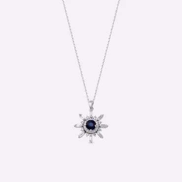 Marcel 1.36 CT Safir ve Pırlanta Taşlı Beyaz Altın Kolye - Nev Jewellery (1)