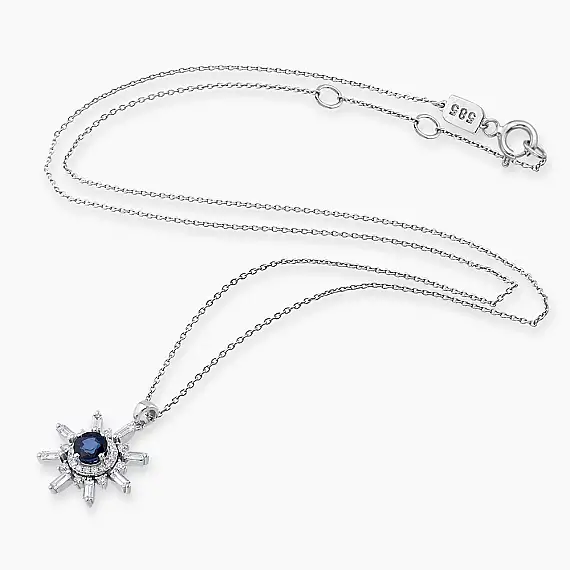 Marcel 1.36 CT Safir ve Pırlanta Taşlı Beyaz Altın Kolye - 3