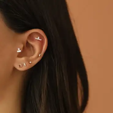 Marin Markiz Kesim Pırlanta Taşlı Rose Altın Piercing - Nev Jewellery (1)