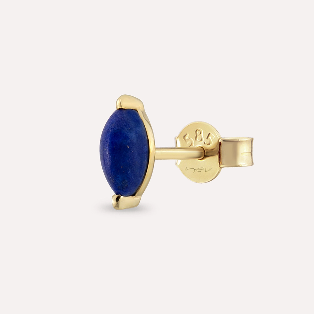 Markiz Kesim Lapis Taşlı Sarı Altın Tek Küpe - Nev Jewellery (1)