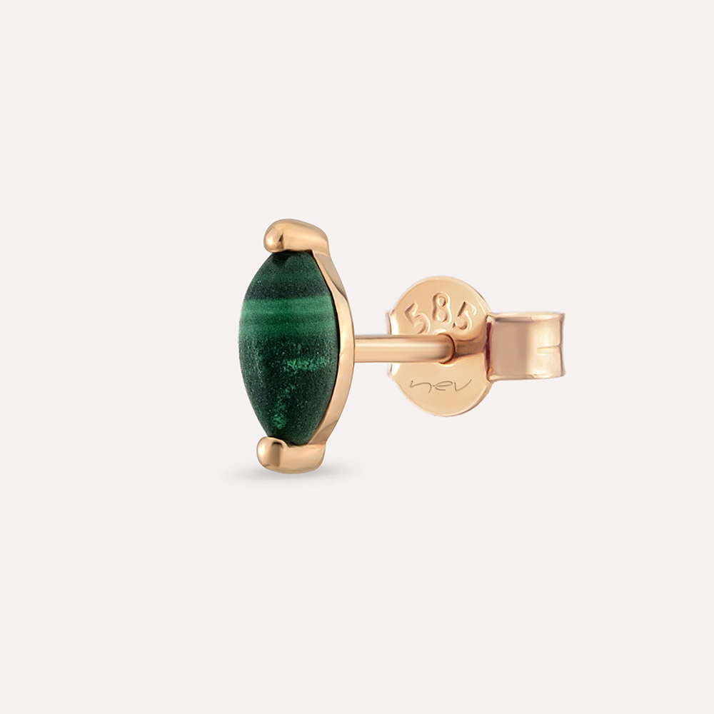Markiz Kesim Malahit Taşlı Rose Altın Tek Küpe - Nev Jewellery (1)