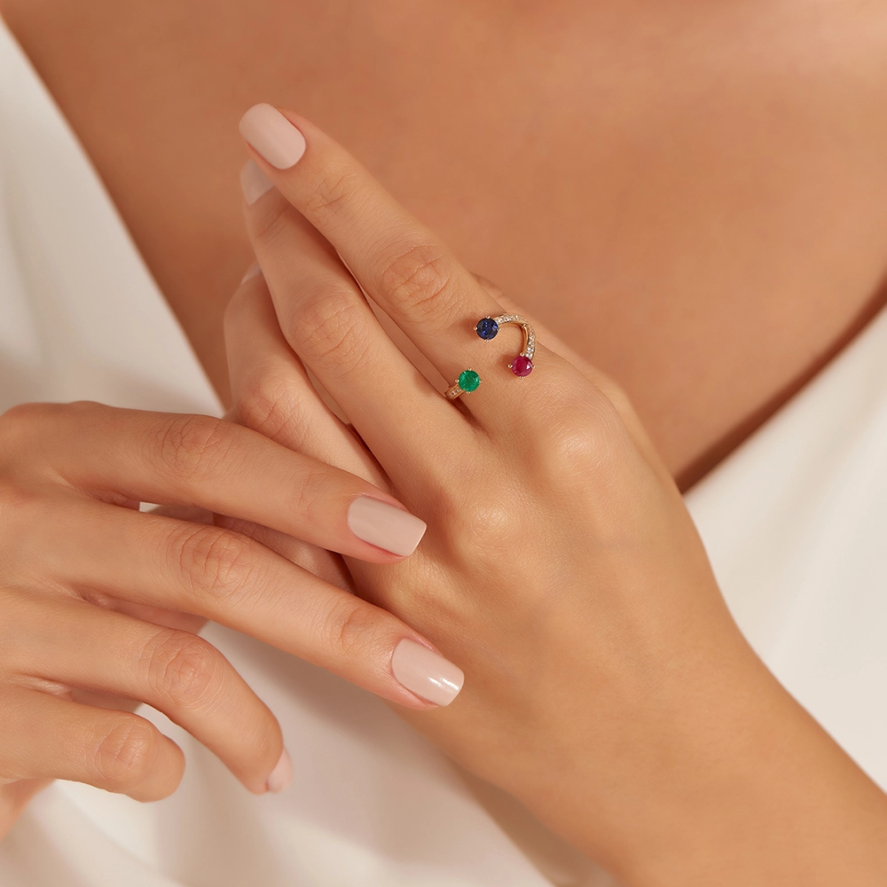 Marla 1.10 CT Pırlanta ve Değerli Taşlı Rose Altın Yüzük - Nev Jewellery (1)