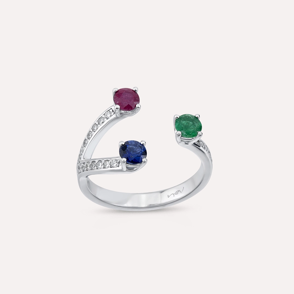 Marla 1.15 CT Diamond and Precious Gemstones White Gold Ring - 1