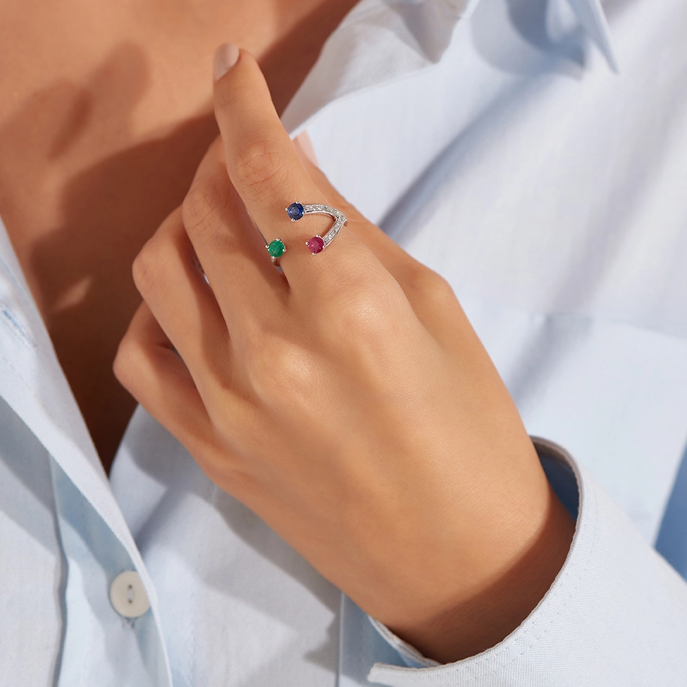 Marla 1.15 CT Pırlanta ve Değerli Taşlı Beyaz Altın Yüzük - Nev Jewellery (1)