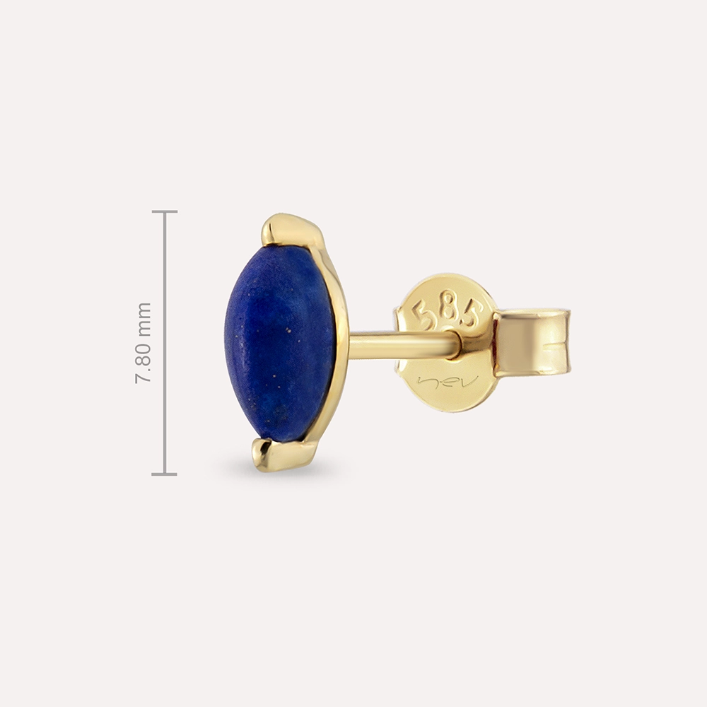 Marquise Cut Lapis Yellow Gold Single Earring - 2