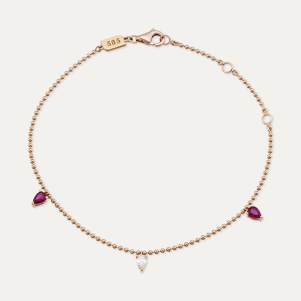 Mary 0.41 CT Yakut ve Pırlanta Taşlı Rose Altın Bileklik - Nev Jewellery (1)