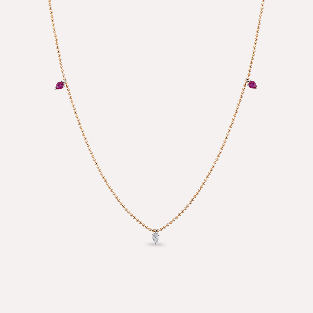 Mary 0.59 CT Ruby and Diamond Rose Gold Necklace - 1