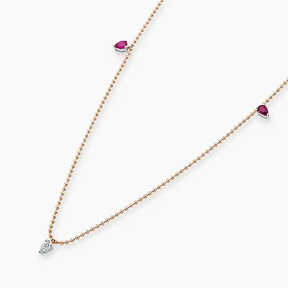 Mary 0.53 CT Yakut ve Pırlanta Taşlı Rose Altın Kolye - 3