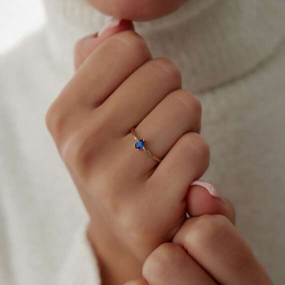 Mavi Damla Taşlı Burgu Tasarım Yüzük - 2