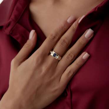 Mavi Taşlı Köşeli Yüzük - NEV JEWELLERY (1)