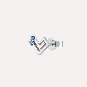 Labyrinth Blue Safir Taşlı Beyaz Altın Tek Küpe - Nev Jewellery (1)