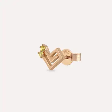 Labyrinth Yellow Safir Taşlı Rose Altın Tek Küpe - Nev Jewellery (1)