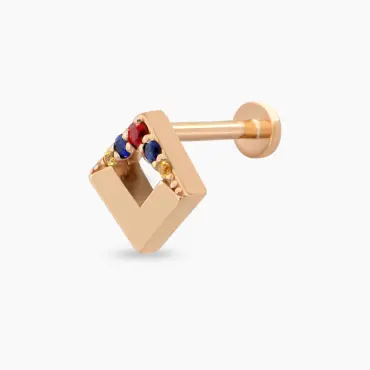 Meja Multicolor Safir Taşlı Rose Altın Piercing - Nev Jewellery (1)