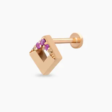 Meja Yellow ve Pink Safir Taşlı Rose Altın Piercing - Nev Jewellery (1)