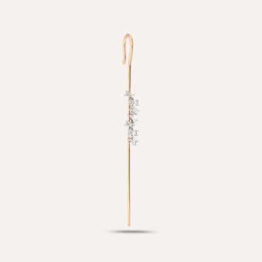 Merope Baget Pırlanta Taşlı Rose Altın Baston Küpe - Nev Jewellery