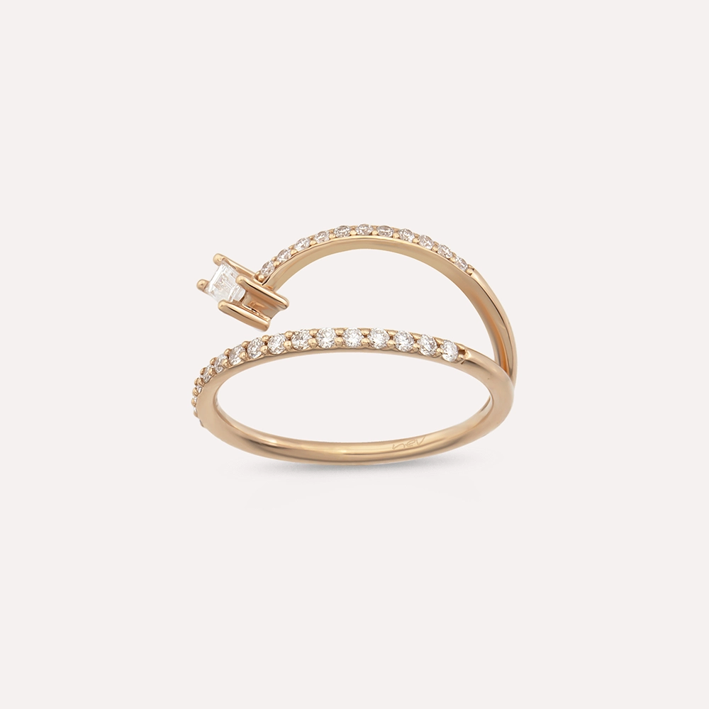 Meteoroid Baget Pırlanta Taşlı Rose Altın Yüzük - Nev Jewellery (1)