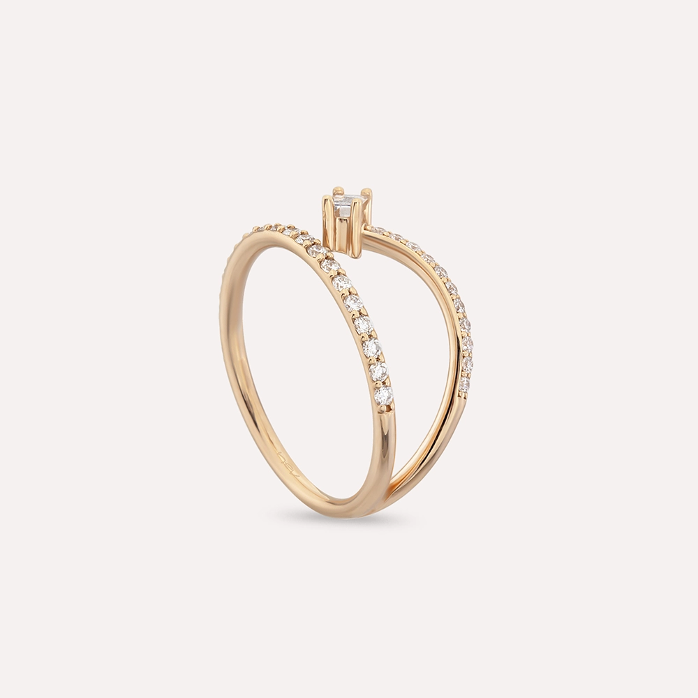 Meteoroid Baguette Cut Diamond Rose Gold Ring - 6