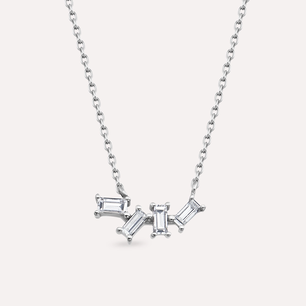 Mia 0.16 CT Baget Kesim Pırlanta Taşlı Beyaz Altın Kolye - Nev Jewellery (1)