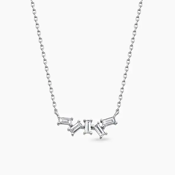 Mia II 0.20 CT Baget Kesim Pırlanta Taşlı Beyaz Altın Kolye - 1