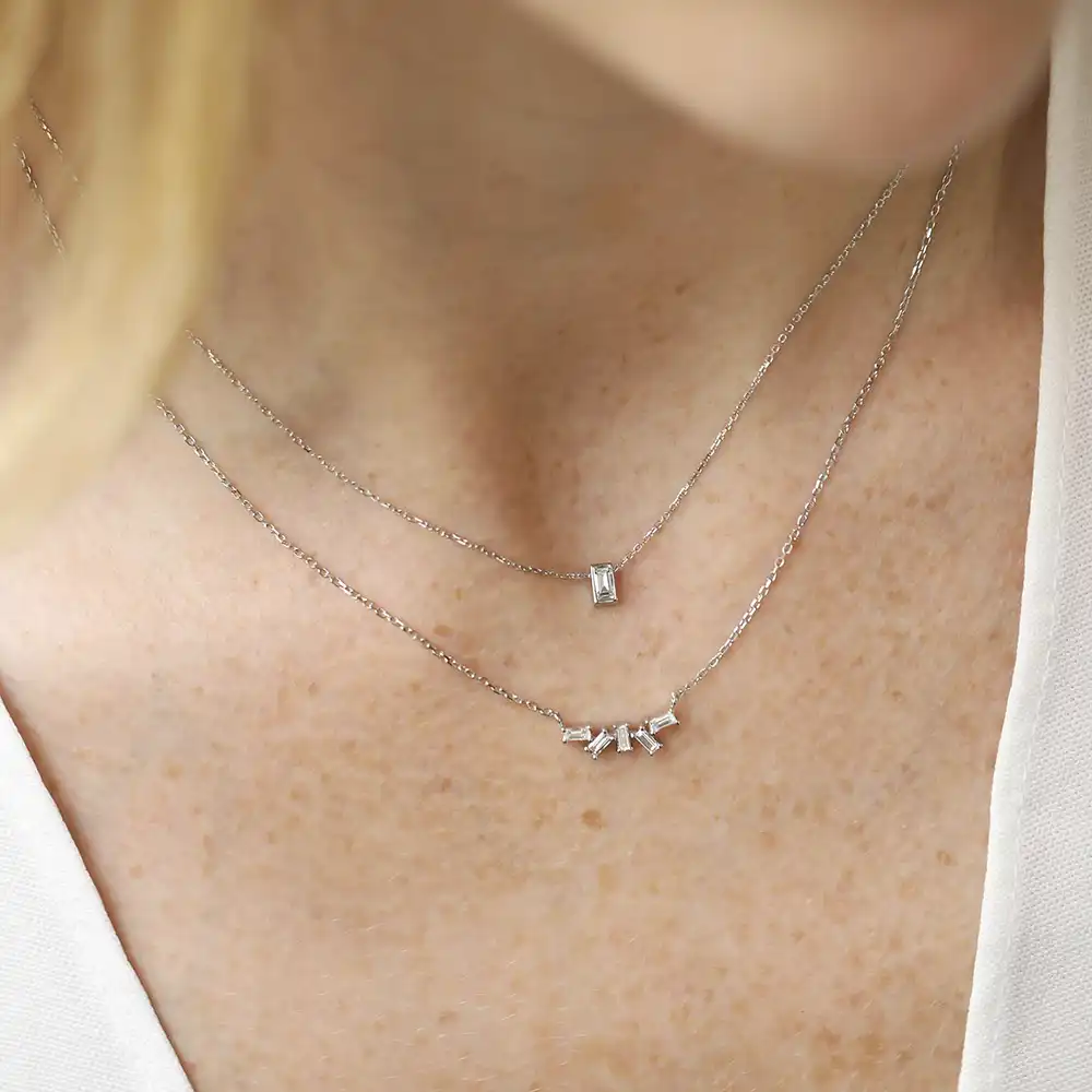 Mia II 0.20 CT Baguette Cut Diamond White Gold Necklace - Nev Jewellery (1)